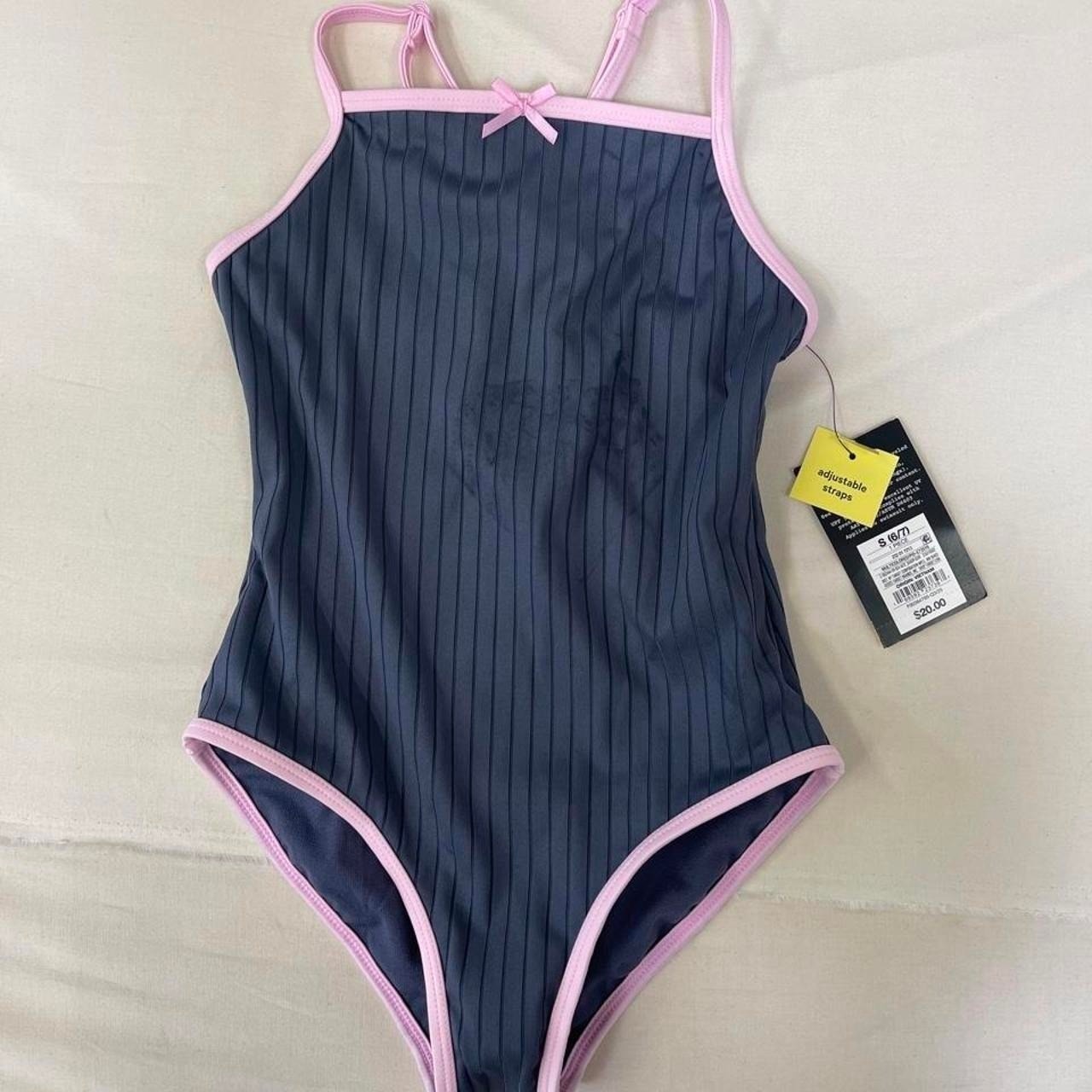 Art Of Swim Navy Blue With Pink Trim One Piece Swimsuit